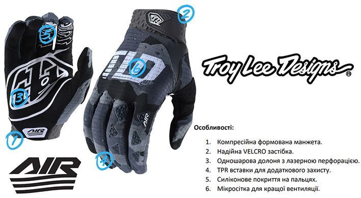 Вело перчатки TLD AIR GLOVE Camo [Gray/White] SM 404911002