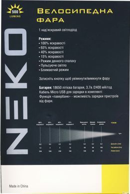 Фара передня NEKO NKL-7129-500 зарядка USB алю. корпус 500 люмен NKL-7129-500